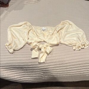 Skylar + Madison Cream Puff Sleeve Cropped Blouse